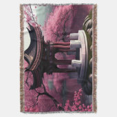 Couverture Sakura Cherry Blossom Garden Shrine Pond Japonais (devant Vertical)