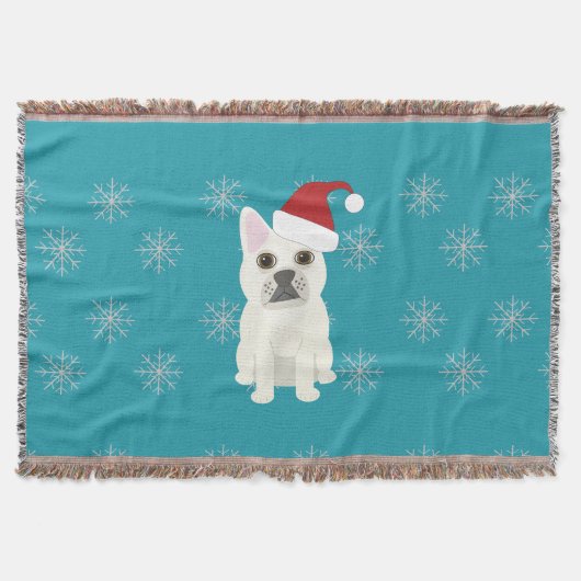 Couverture Santa Frenchie, Snowflakes Blue (Devant)