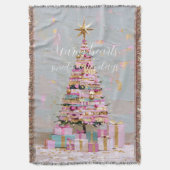 Couverture Sapin de Noël rose et or Impasto (devant Vertical)
