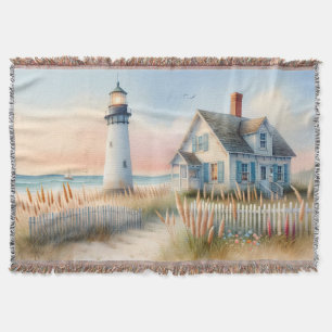 Couverture Scène aquarelle d'un phare et d'un cottage au bord