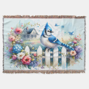 Couverture Scène de clôture de jardin de cottage Blue Jay