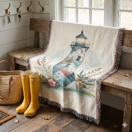 Couverture Scène florale côtière du phare patchwork