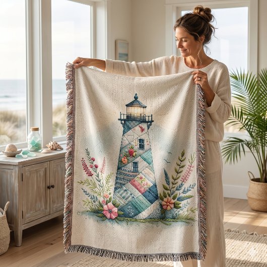 Couverture Scène florale côtière du phare patchwork