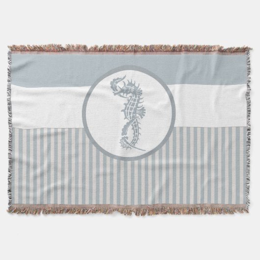 Couverture Seahorse Bleu Classique Nautique Élégant (Devant)