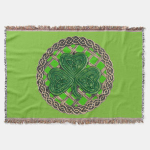 Couverture Shamrock Vert Sur Noeuds Célestes Jeter Blanche