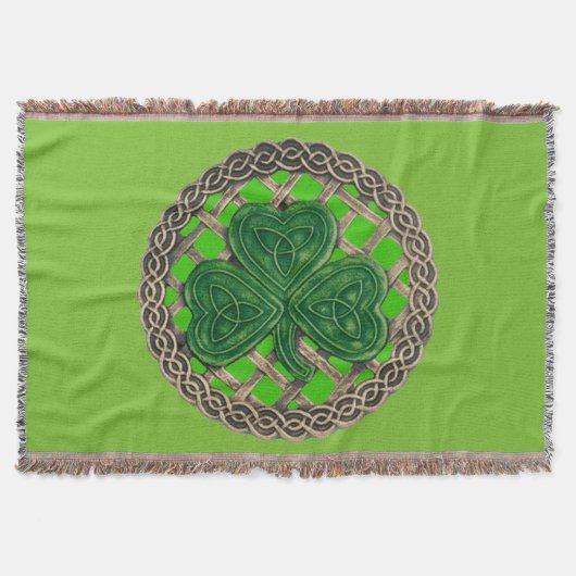 Couverture Shamrock Vert Sur Noeuds Célestes Jeter Blanche (Devant)
