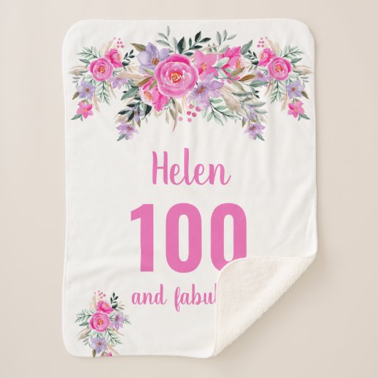 Couverture Sherpa 100e anniversaire rose floral (Devant)