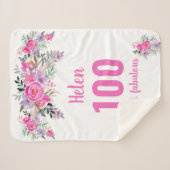 Couverture Sherpa 100e anniversaire rose floral (Devant (Horizontal))