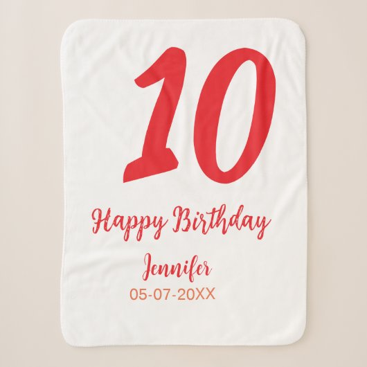 Couverture Sherpa 10e anniversaire ajouter nom date année rouge modè (Devant)