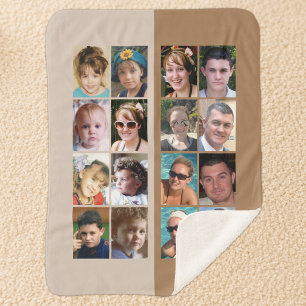 Couverture Sherpa 16 collage de photos marron clair et foncé