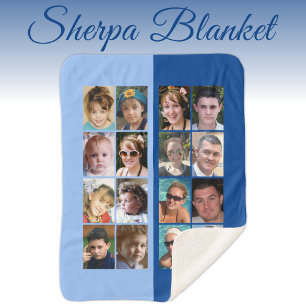 Couverture Sherpa 16 photo collage clair et bleu foncé