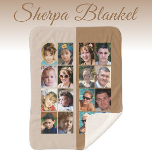 Couverture Sherpa 16 photo collage clair et brun foncé