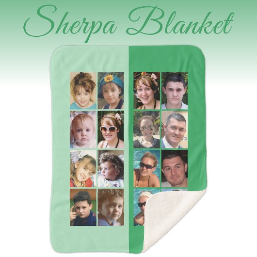 Couverture Sherpa 16 photo collage clair et vert foncé