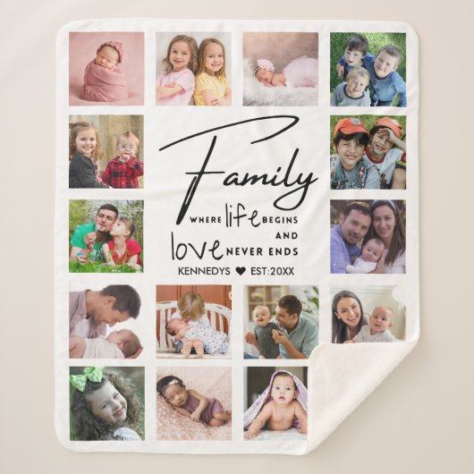 Couverture Sherpa 16 Photo Collage Nom de famille Citation noir et b (Devant)