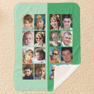 Couverture Sherpa 16 photos collage vert clair et vert foncé
