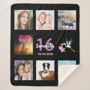 Couverture Sherpa 16e anniversaire 16 photo collage fille noir