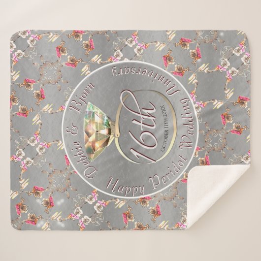 Couverture Sherpa 16e anniversaire Mariage Cire, Peridot & Satice (Devant (Horizontal))