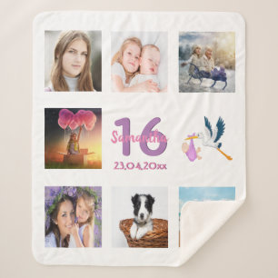 Couverture Sherpa 16e anniversaire photo collage doux 16 blanc