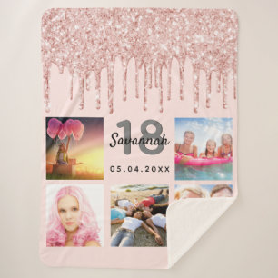 Couverture Sherpa 18e anniversaire photo rose or blush nom