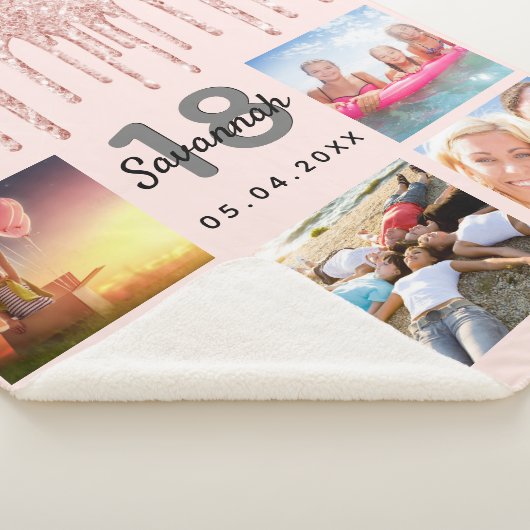 Couverture Sherpa 18e anniversaire photo rose or blush nom (3/4)