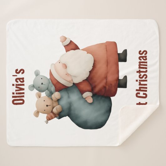 Couverture Sherpa 1er Noël de bébé personnalisé Père Noël (Devant (Horizontal))