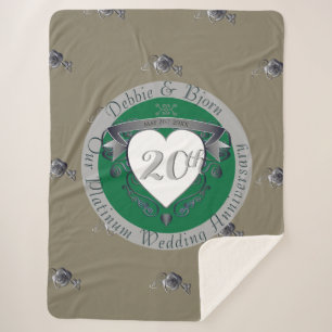 Couverture Sherpa 20e Emblème Emerald Green & Grey Heart