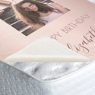 Couverture Sherpa 21e anniversaire photo blush rose rose or parties 