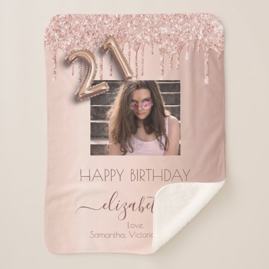 Couverture Sherpa 21e anniversaire rose or blush amis photo (Devant)
