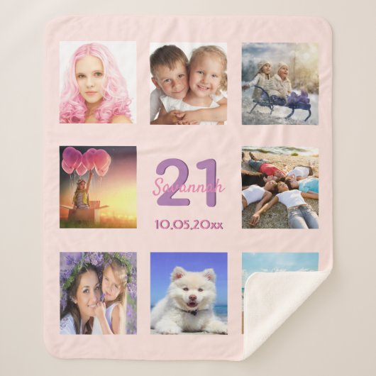 Couverture Sherpa 21e anniversaire rose or rose collage photo (Devant)