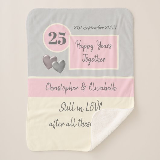 Couverture Sherpa 25e anniversaire du Mariage argent et rose (Devant)