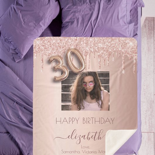 Couverture Sherpa 30e anniversaire blush rose parties scintillant d'