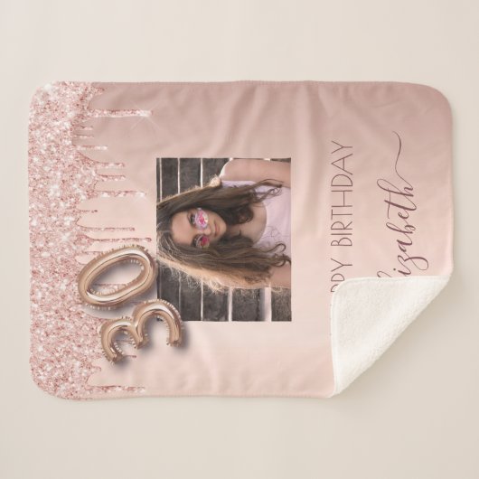 Couverture Sherpa 30e anniversaire rose or parties scintillant goutt (Devant (Horizontal))