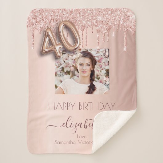 Couverture Sherpa 40e anniversaire photo rose or parties scintillant (Devant)