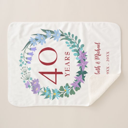 Couverture Sherpa 40e anniversaire Ruby Floral Bluebell Wreath (Devant (Horizontal))