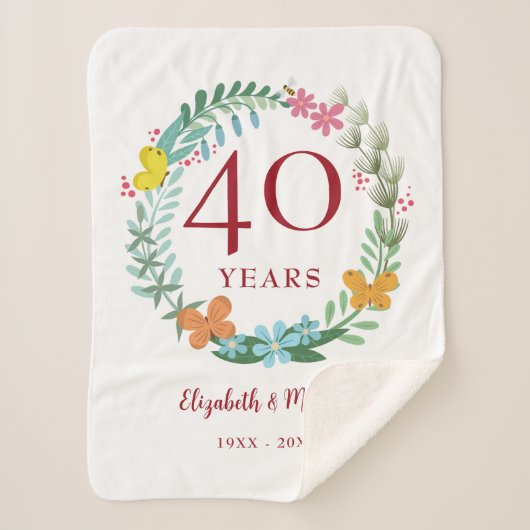 Couverture Sherpa 40e anniversaire Ruby Floral Butterfly Wreath (Devant)