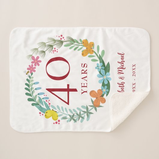Couverture Sherpa 40e anniversaire Ruby Floral Butterfly Wreath (Devant (Horizontal))