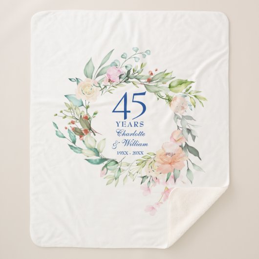 Couverture Sherpa 45e 65e anniversaire du Mariage Garland floral (Devant)