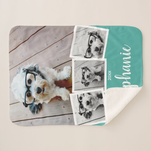 Couverture Sherpa 4 Photo Collage Nom du script Blanc Turquoise (Devant (Horizontal))