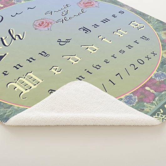 Couverture Sherpa 4e année Mariage Anniversaire Vert&Bleu Fleur (3/4)