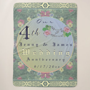 Couverture Sherpa 4e anniversaire de mariage Fleur verte et bleue