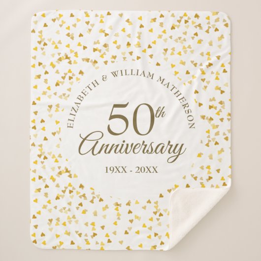 Couverture Sherpa 50e anniversaire de Mariage Gold Love Hearts Confe (Devant)