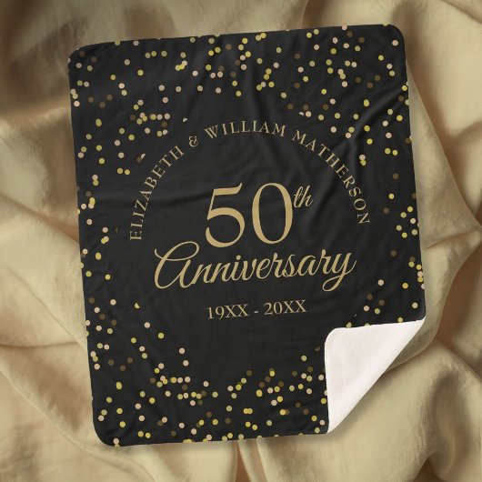 Couverture Sherpa 50e anniversaire de mariage noir et or