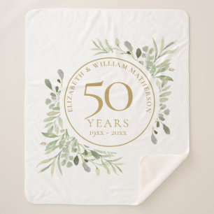 Couverture Sherpa 50e anniversaire de mariage or aquarelle verdure