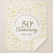 Couverture Sherpa 50e Anniversaire de Mariage Or Cœurs Confettis (Devant)