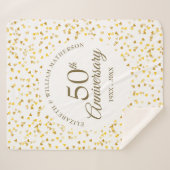 Couverture Sherpa 50e Anniversaire de Mariage Or Cœurs Confettis (Devant (Horizontal))