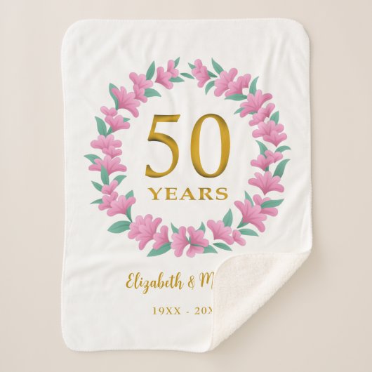 Couverture Sherpa 50e anniversaire Golden Floral Rose Wreath (Devant)