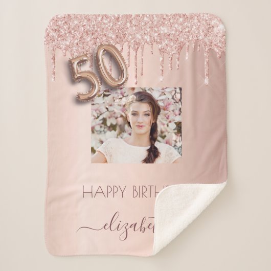 Couverture Sherpa 50e anniversaire rose or parties scintillant blush (Devant)