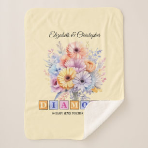 Couverture Sherpa 60e anniversaire du diamant gerbera fleurs pêche