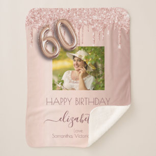 Couverture Sherpa 60e anniversaire rose gouttes rose or photo
