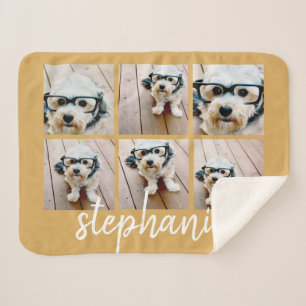 Couverture Sherpa 6 Photo Collage minimaliste Nom manuscrit or